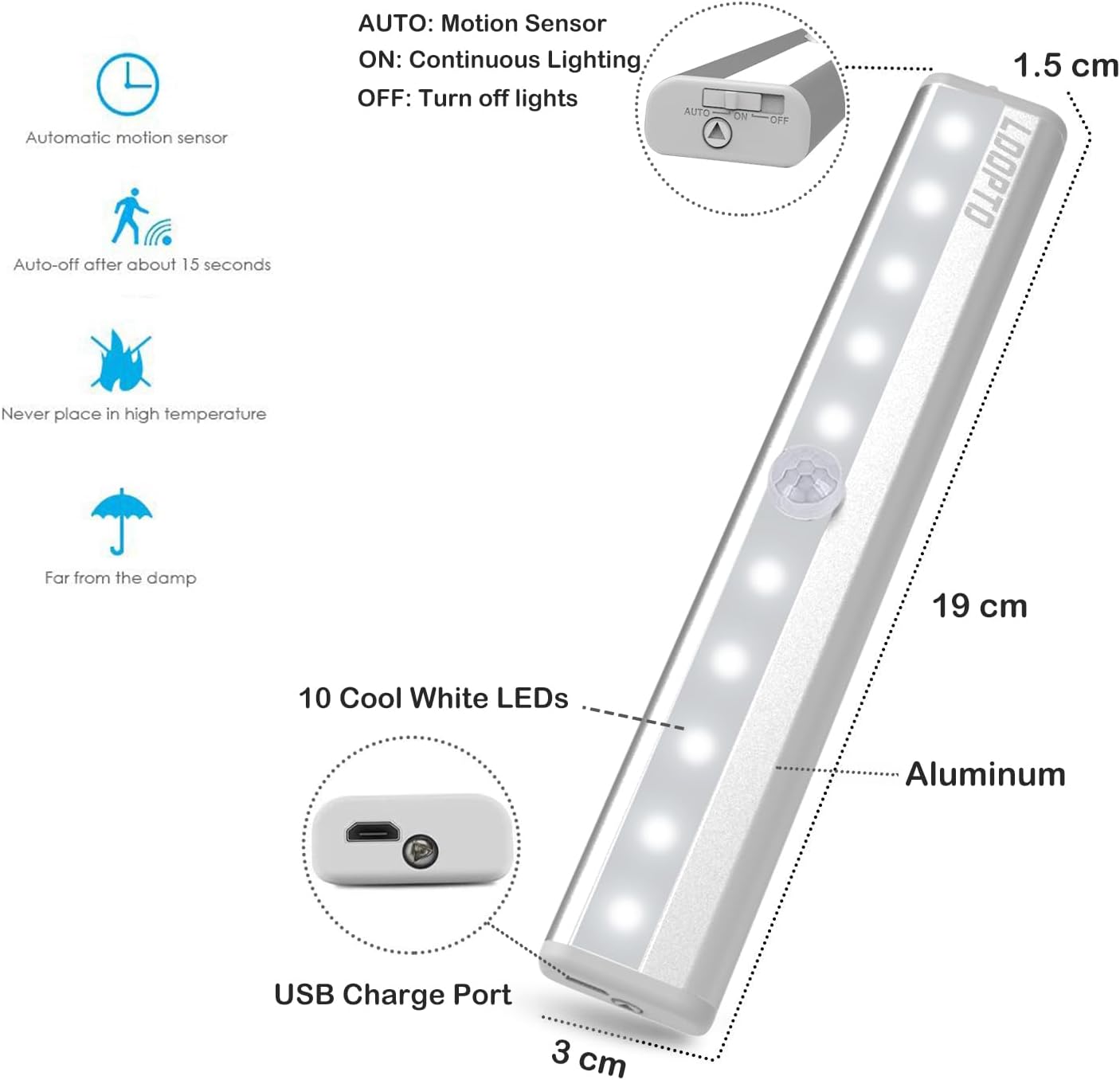 Motion Sensor Lights Indoor, Under Cabinet Kitchen Lights with Magnetic Strip 6000K USB Rechargeable Closet Lights, Motion & Light Sensor Stick on Anywhere Led Night Light for Wardrobe, Kitchen 6 Pack-2