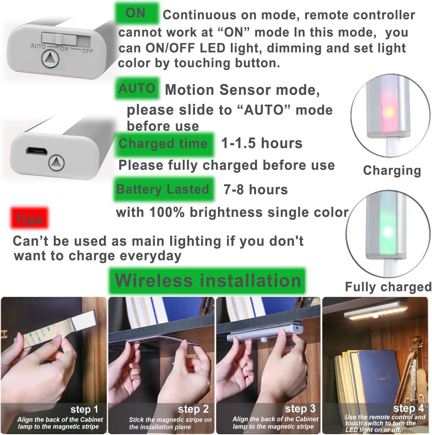 Motion Sensor Lights Indoor, Under Cabinet Kitchen Lights with Magnetic Strip 6000K USB Rechargeable Closet Lights, Motion & Light Sensor Stick on Anywhere Led Night Light for Wardrobe, Kitchen 6 Pack-8