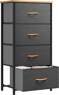 YITAHOME Chest of Drawers with 4 Drawers,Bedroom Drawers, Fabric Dresser with Wood Top,Drawer storage unit for for Bedroom, Living room, Kids room,Dark Grey