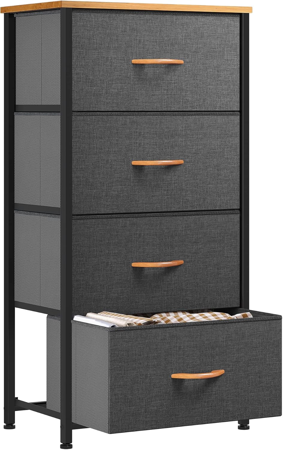 YITAHOME Chest of Drawers with 4 Drawers,Bedroom Drawers, Fabric Dresser with Wood Top,Drawer storage unit for for Bedroom, Living room, Kids room,Dark Grey-0