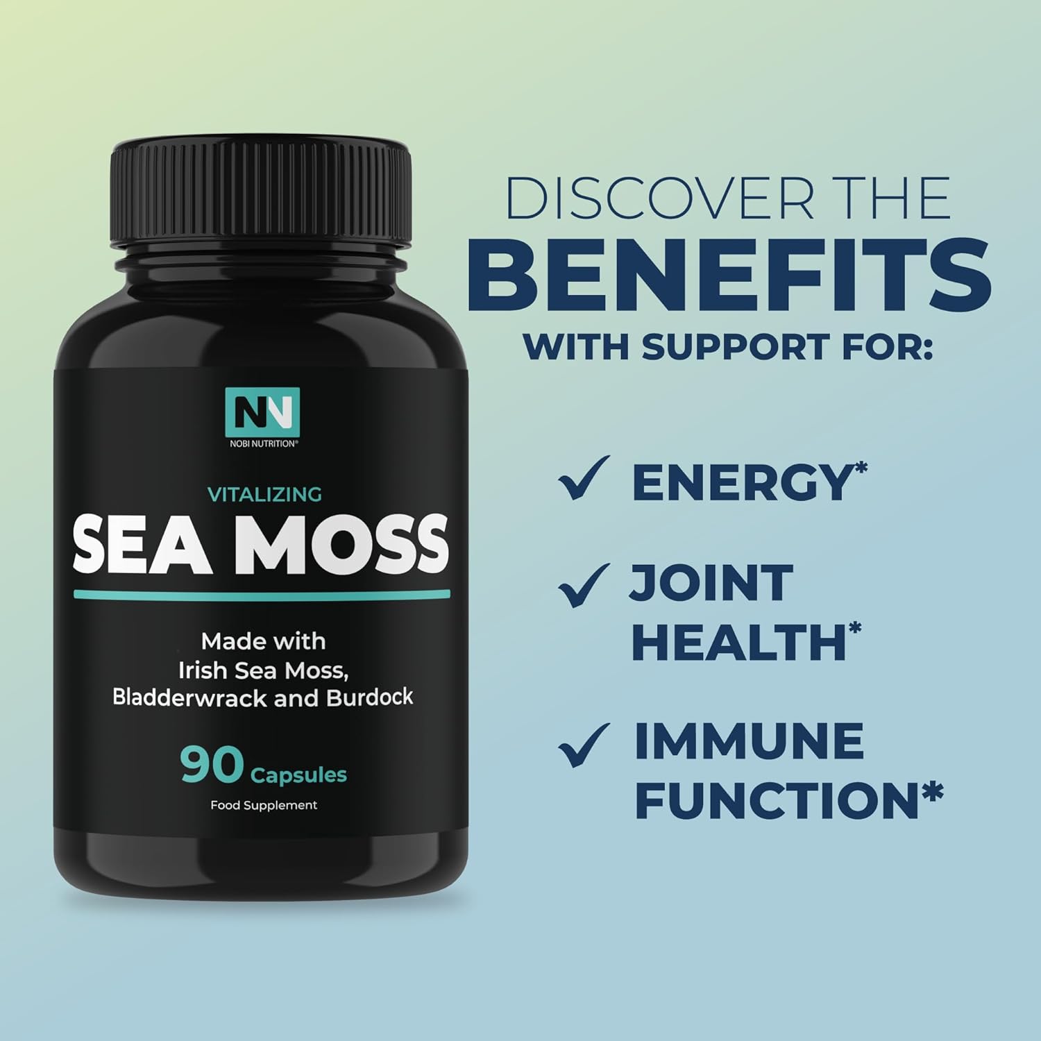 Irish Sea Moss Capsules | with Organic Irish Moss, 300mg Burdock Root & 500mg Bladderwrack Powder | 45-Day Supply | 1300mg Complex | Provides Iodine for Thyroid & Immune Support | 90 Veggie Pills-2