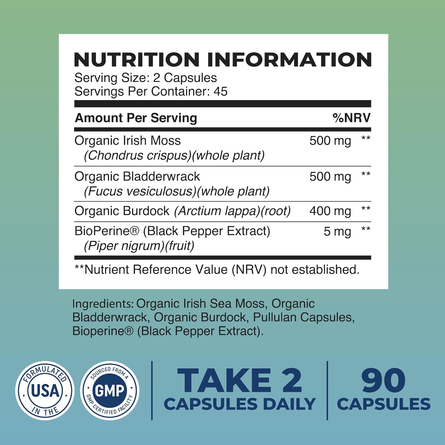 Irish Sea Moss Capsules | with Organic Irish Moss, 300mg Burdock Root & 500mg Bladderwrack Powder | 45-Day Supply | 1300mg Complex | Provides Iodine for Thyroid & Immune Support | 90 Veggie Pills-4