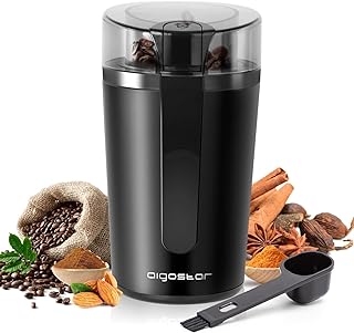 Aigostar Coffee Grinder Electric with Removable Lid, Grinder for Coffee Bean, Pepper, Grain, Spice, Nuts Safe 304 Stainless Steel Blades, Powerful Grinder Motor 200W - Natural 30RRK.