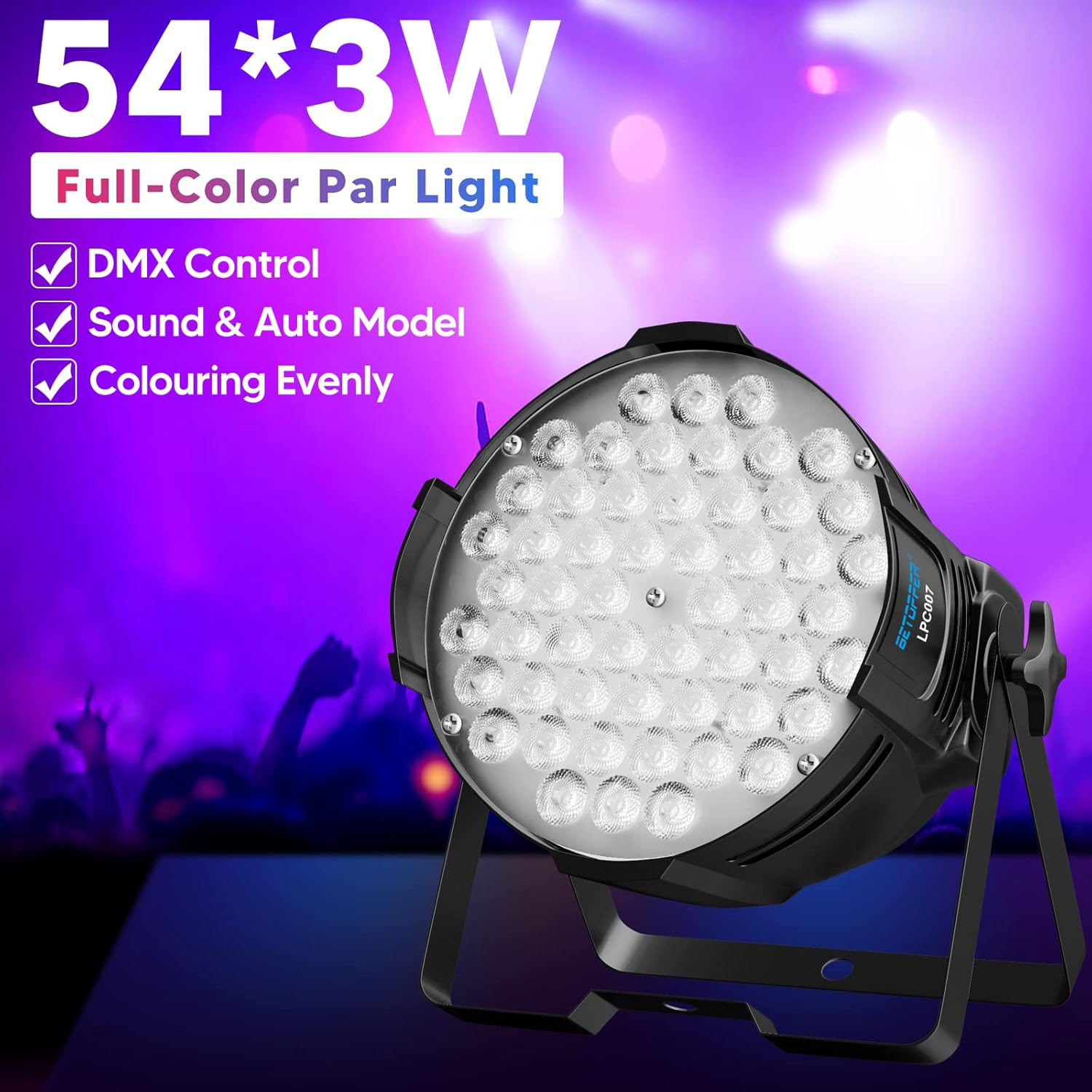 BETOPPER Stage Light 54x3W RGB 3 in 1 LED Par Light Disco Light for Parties with Sound Activated & DMX Control Dj Lights for Show, Stage, Church, Party, Wedding, Concert, Club-4