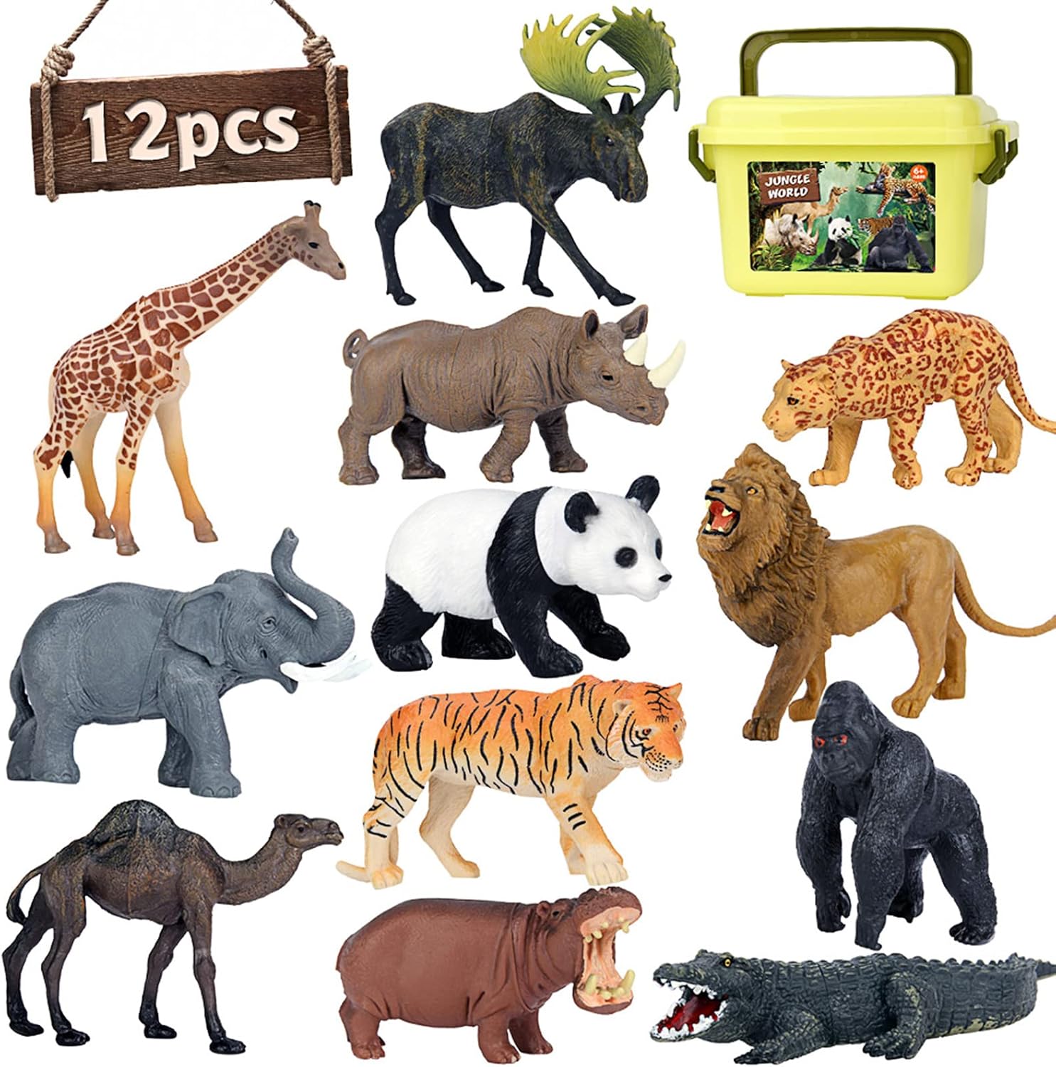 Safari Animal Toys Figures, 12 PCS Realistic Jumbo Wild Jungle Animals Figurines, Large African Zoo Animal Playset with Lion,Elephant,Giraffe, Plastic Animal Learning Toys for Kids Toddlers Boys Girls-0