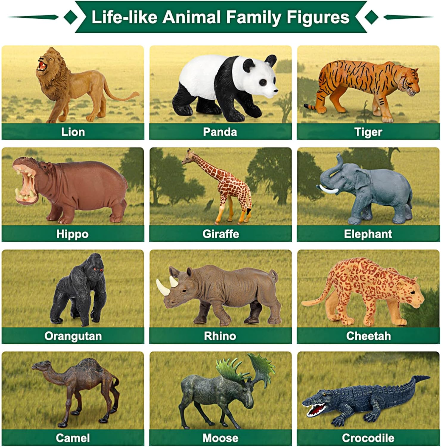 Safari Animal Toys Figures, 12 PCS Realistic Jumbo Wild Jungle Animals Figurines, Large African Zoo Animal Playset with Lion,Elephant,Giraffe, Plastic Animal Learning Toys for Kids Toddlers Boys Girls-1