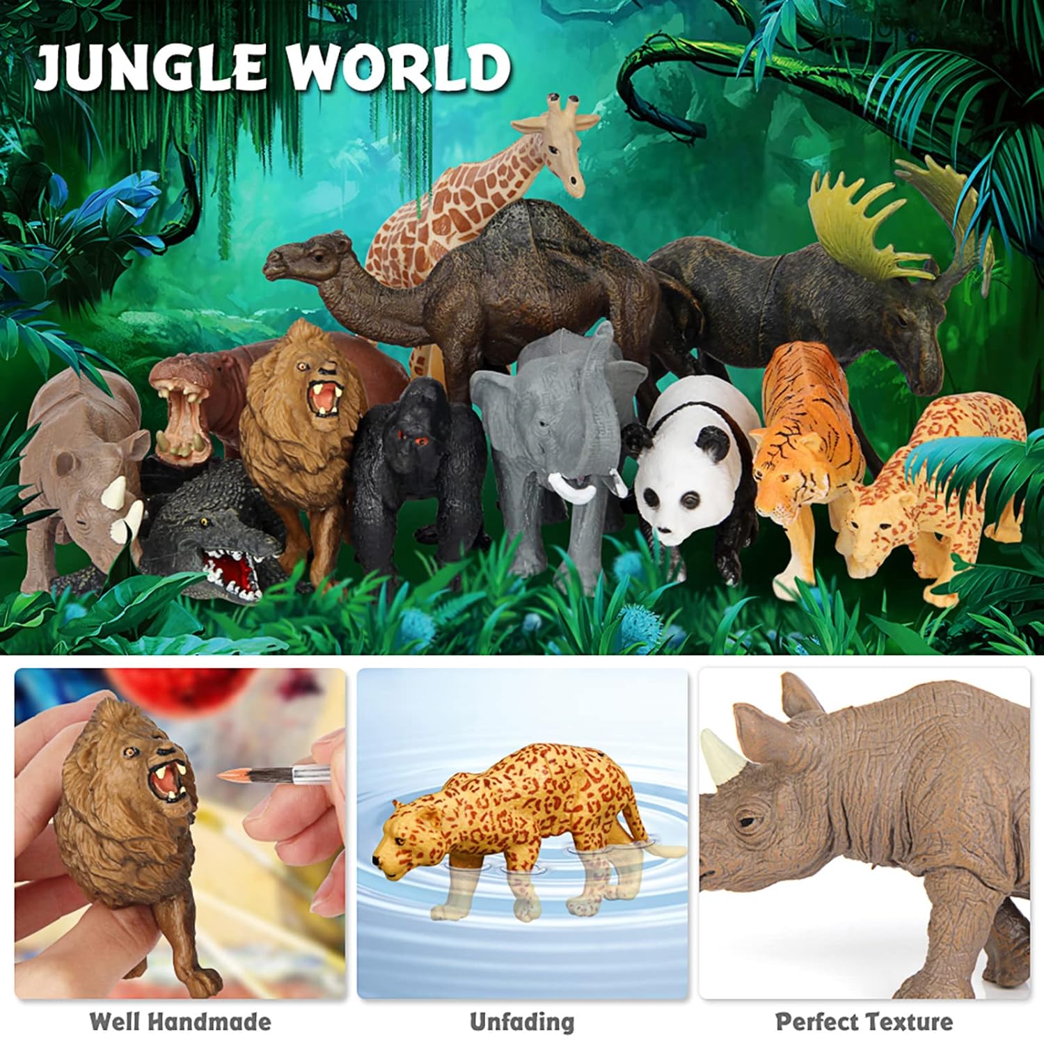 Safari Animal Toys Figures, 12 PCS Realistic Jumbo Wild Jungle Animals Figurines, Large African Zoo Animal Playset with Lion,Elephant,Giraffe, Plastic Animal Learning Toys for Kids Toddlers Boys Girls-4