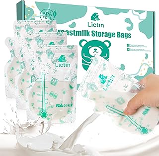 Lictin Breast Milk Storage Bags - 120 Counts Breastmilk Containers Bags Pre-sterilized, BPA Free and Self Standing Design, Thickened 240ml Breast Milk Bag for Breastmilk Collection & Freezer Storage