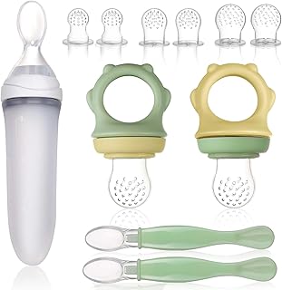 Lictin Baby Food Feeders - 11PCS Fresh Fruit Feeders Baby Food Pacifier Feeder with Baby Feeding Spoons, Silicone Teething Pacifiers Baby Fruit Feeding Set for Infants & Toddlers