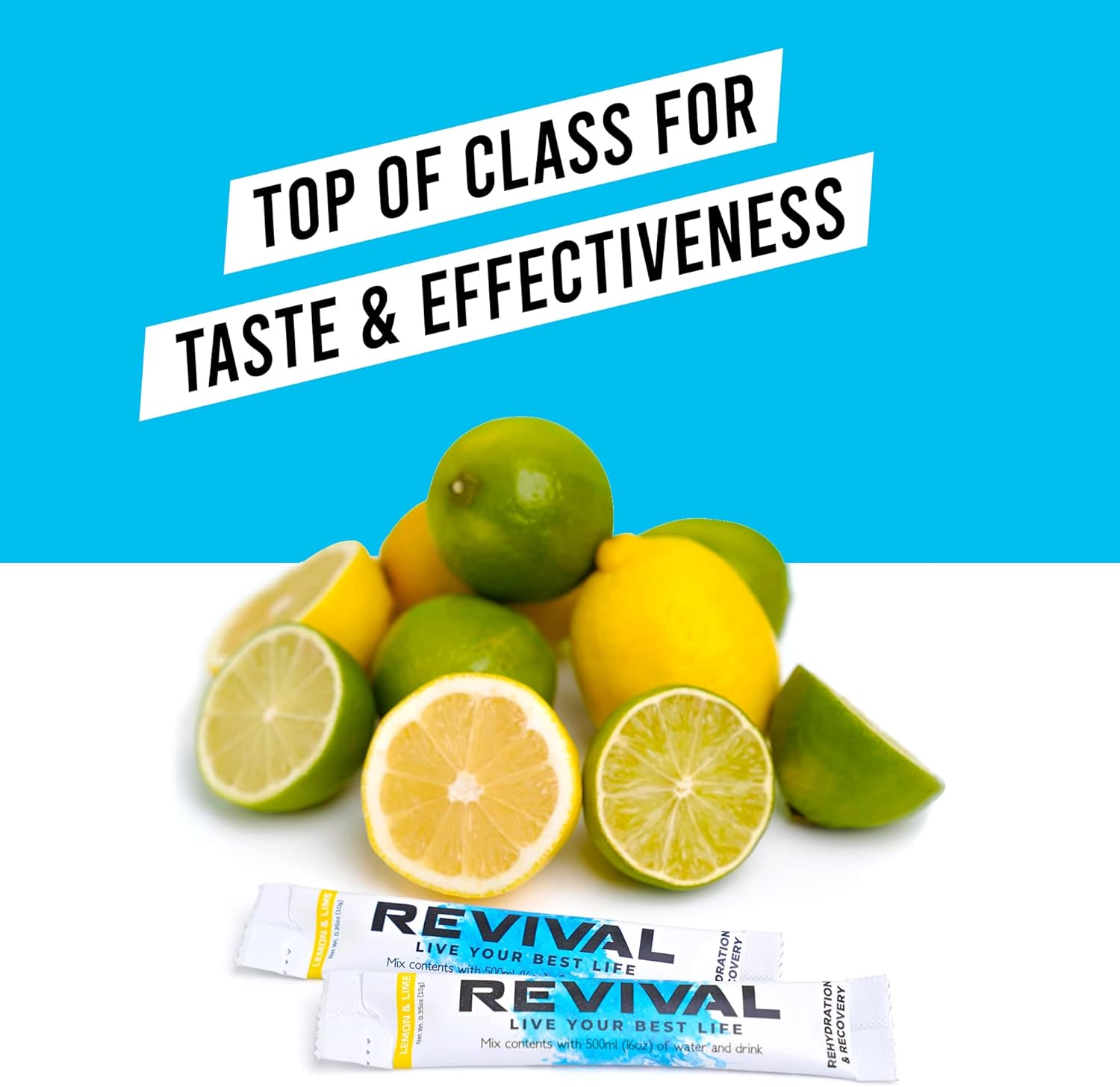 Revival Rapid Rehydration Electrolytes Powder - High Strength Vitamin C, B1, B3, B5, B12 Supplement Sachet Drink, Effervescent Electrolyte Hydration Tablets - 6 Pack Lemon Lime-5