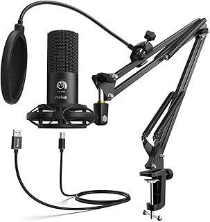 FIFINE USB Microphone Kit Condenser Studio Microphone for Computer, PC Mic with Adjustable Scissor Boom Arm Stand Shock Mount Volume Control for Gaming,Streaming,Podcast,Recording Vocal,YouTube-T669