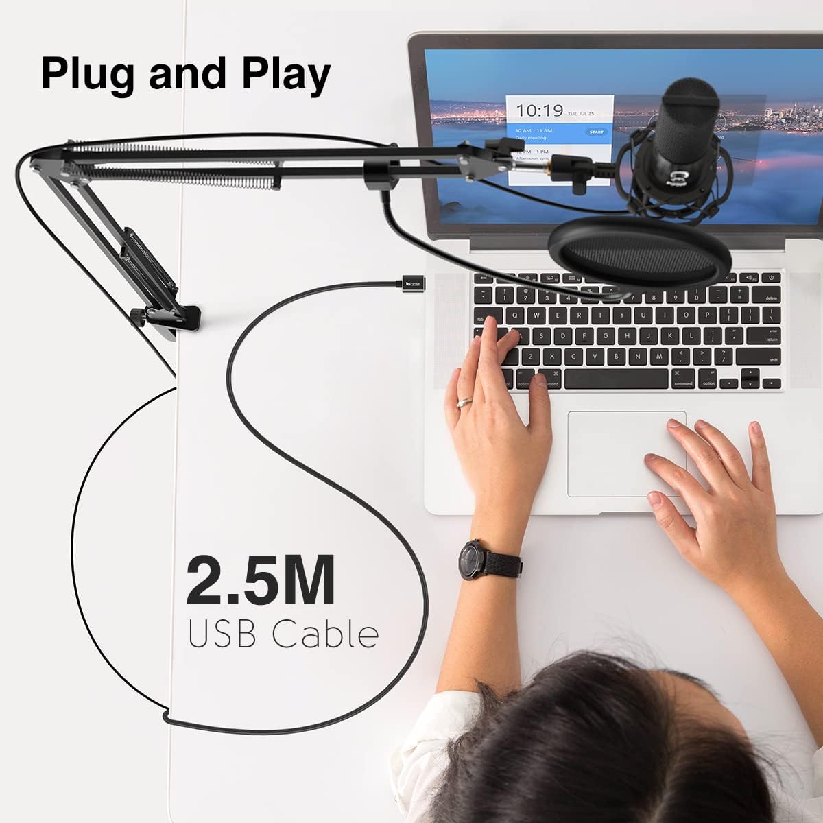 FIFINE USB Microphone Kit Condenser Studio Microphone for Computer, PC Mic with Adjustable Scissor Boom Arm Stand Shock Mount Volume Control for Gaming,Streaming,Podcast,Recording Vocal,YouTube-T669-4