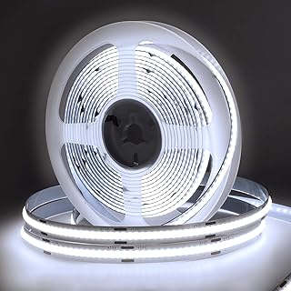 16.4FT/5M FOB Flexible High Density LED Strip Light, 12V 48W COB LED Strip Lights, Daylight White 300LEDs/M Deformable FOB COB LED Light Ribbon for Indoor Decoration