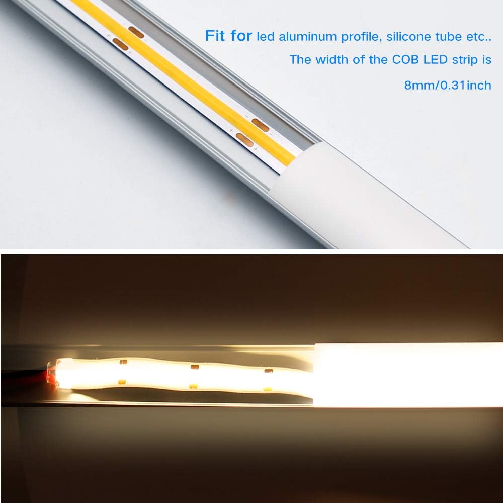 16.4FT/5M FOB Flexible High Density LED Strip Light, 12V 48W COB LED Strip Lights, Daylight White 300LEDs/M Deformable FOB COB LED Light Ribbon for Indoor Decoration-4