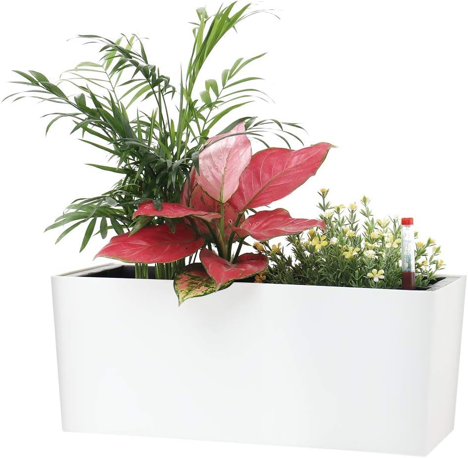 SAROSORA 14" Rectangle Self Watering Planter with Water Level Indicators for Plants & Flower Home Garden Outdoor Indoor Succulent | Herb pots | Window Box (1, White)-0