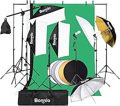 Bonnlo Photography Video Lighting Kit, 2M x 3M Background Stand Backdrop Support System, Softbox Continuous Lighting Kit for Photo Studio Product, Portrait and Video Shooting