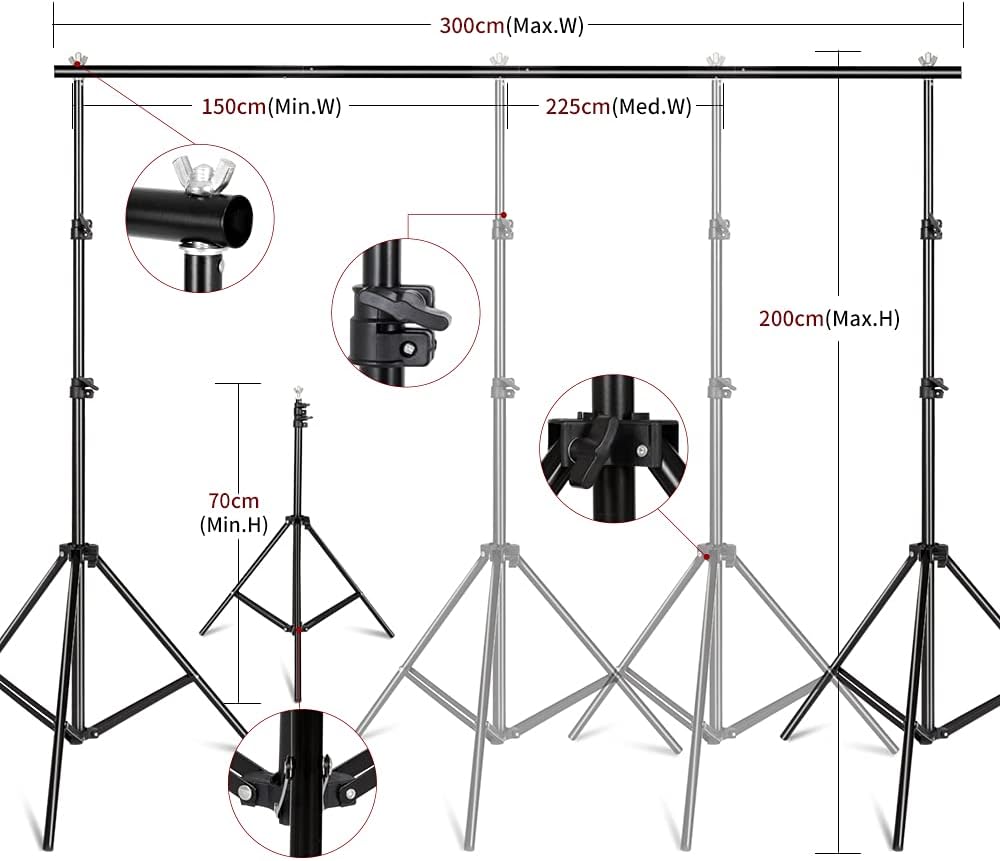 Bonnlo Photography Video Lighting Kit, 2M x 3M Background Stand Backdrop Support System, Softbox Continuous Lighting Kit for Photo Studio Product, Portrait and Video Shooting-2