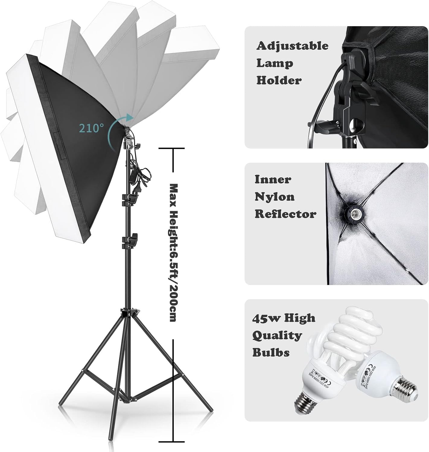 Bonnlo Photography Video Lighting Kit, 2M x 3M Background Stand Backdrop Support System, Softbox Continuous Lighting Kit for Photo Studio Product, Portrait and Video Shooting-3