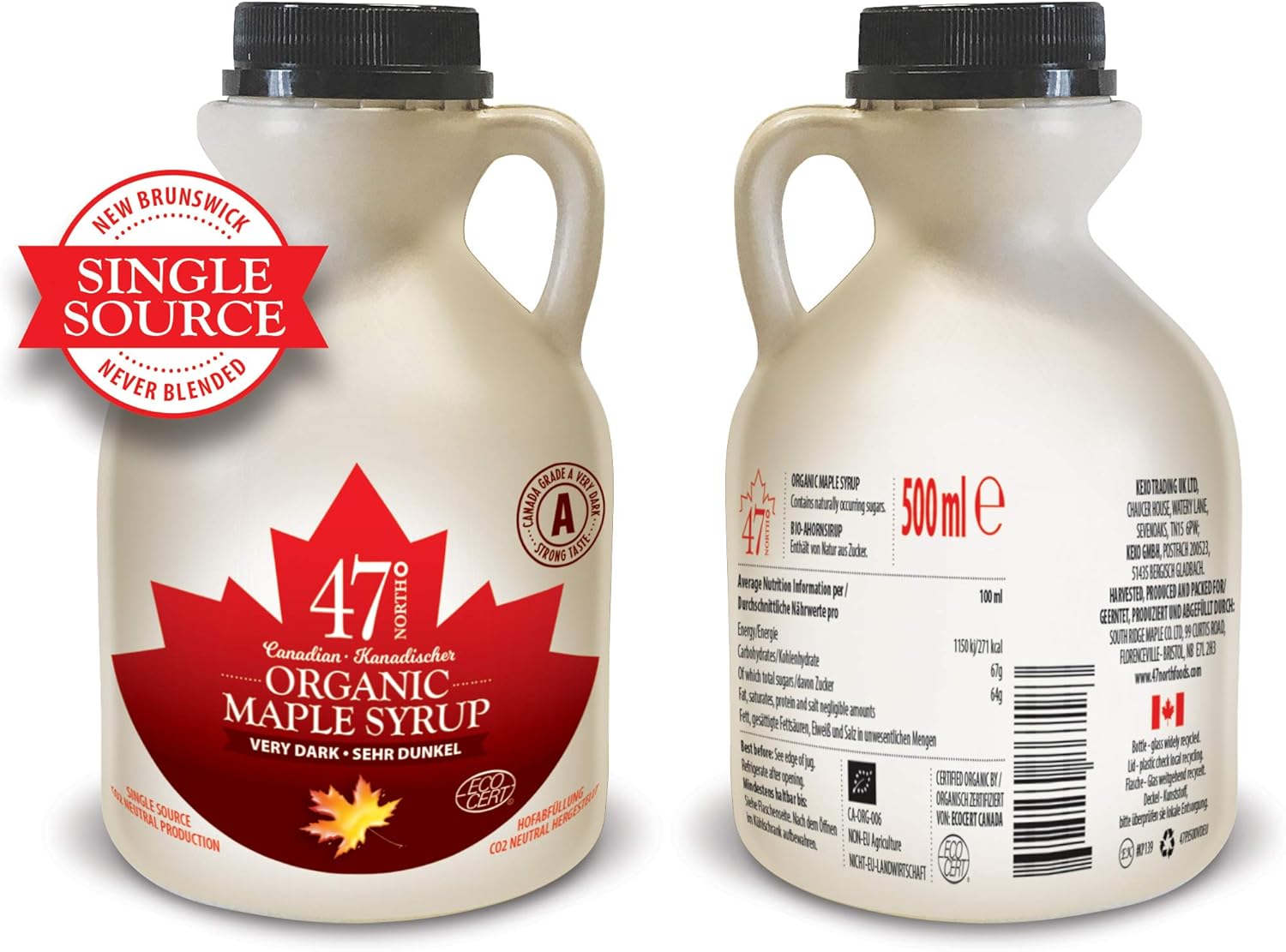 47 North Canadian Organic Single Source Maple Syrup, Grade A, Very Dark Strong, 500ml (3 Bottles)-1