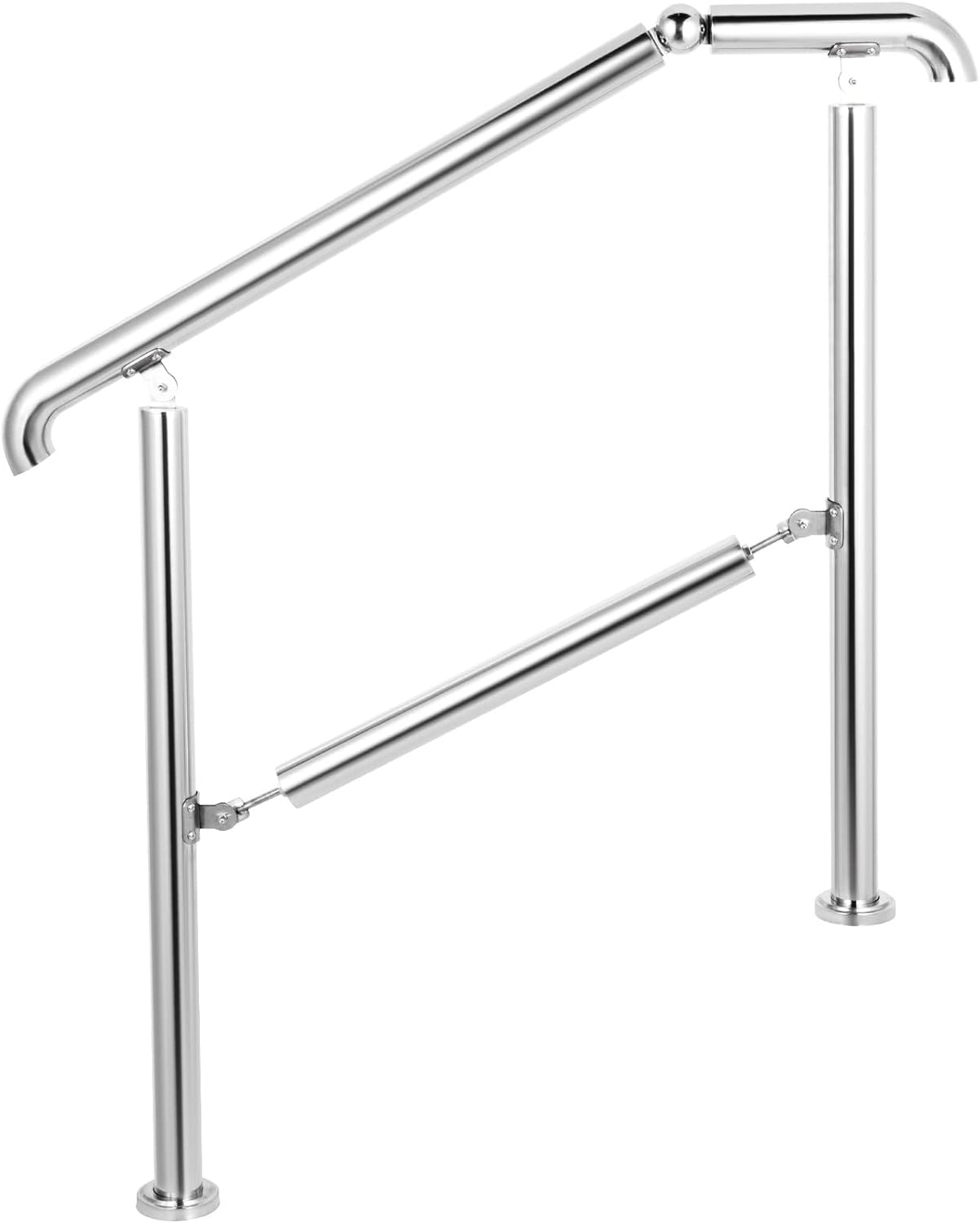 Happybuy 5 Step Railing Stainless Steel Transitional Handrail fit for Level Surface and 1 to 5 Steps Adjustable Stair Railing Indoor Outdoor Step Railings 220lb Capacity W/Installation Kit Porch DIY-7