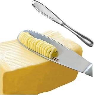 Koksi Butter Knife, 3 in 1 Stainless Steel Spreader Serrated Edge Shredding Slots Easy to Hold for Bread Butter Cheese Jam Slicer