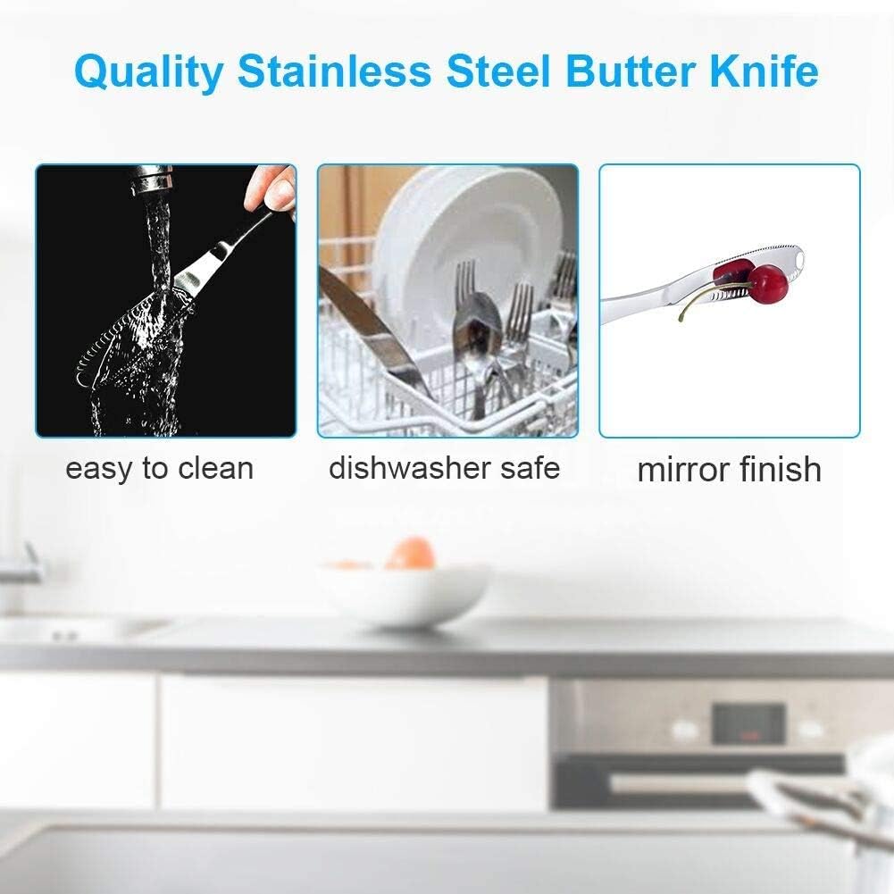 Koksi Butter Knife, 3 in 1 Stainless Steel Spreader Serrated Edge Shredding Slots Easy to Hold for Bread Butter Cheese Jam Slicer-3