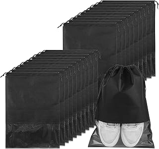 20 Pieces Travel Shoe Bag, Large Non-Woven Drawstring Shoes Storage Bags with Transparent Slot for Shoes,Boots,High Heel