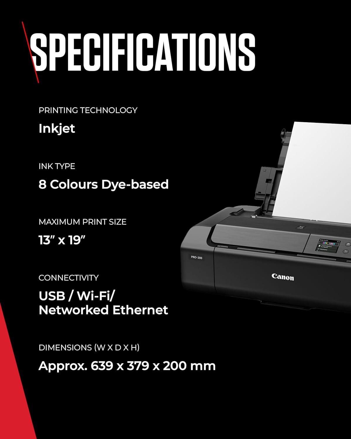 Canon PIXMA PRO-200 Printer - Vibrant Colour Printing, Versatile Media Handling, A3+ Size - 8-Colour Dye-based Ink - 3 Paper Feed Options - Easy to Use-7