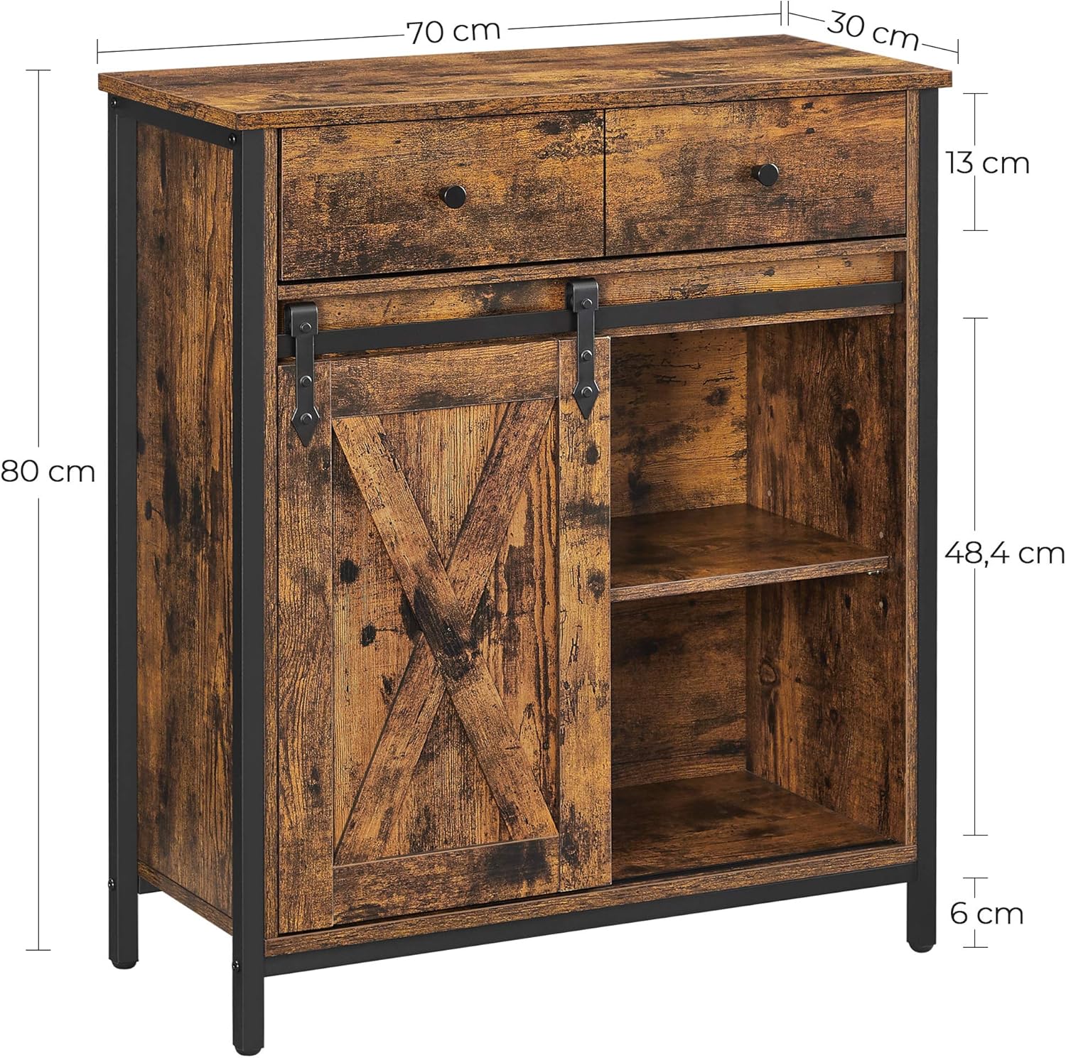 VASAGLE Storage Cabinet, Sideboard and Tv Cabinet, Freestanding Floor Cabinet with 1 Drawer and Sliding Barn Door Industrial Rustic Brown and Black LSC100B01-2