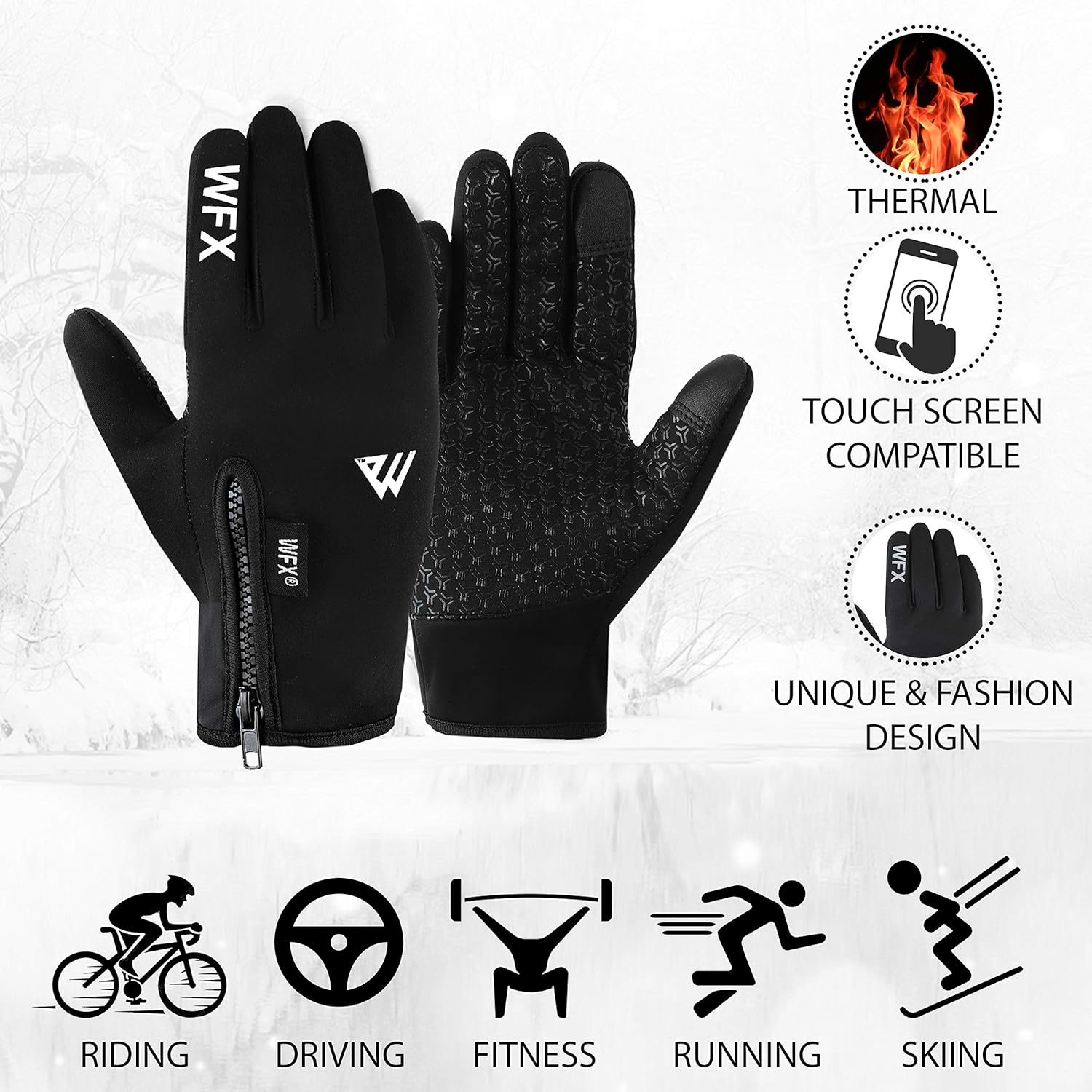 WESTWOOD FOX WFX Winter Gloves Touch Screen Anti Slip Warm Gloves Windproof Thermal Sports Cycling Gloves for Men & Women Outdoor bike Gloves for Running Camping Driving-3