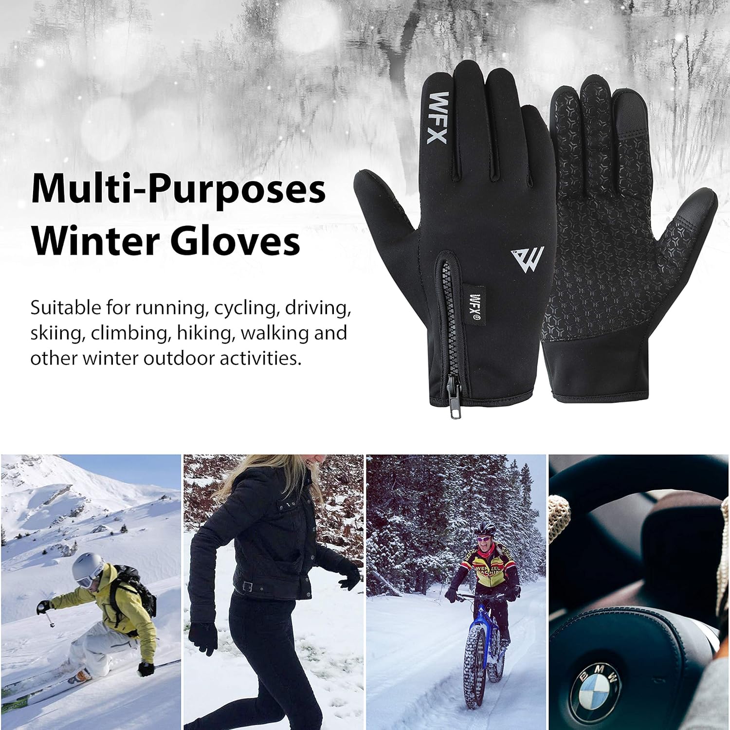 WESTWOOD FOX WFX Winter Gloves Touch Screen Anti Slip Warm Gloves Windproof Thermal Sports Cycling Gloves for Men & Women Outdoor bike Gloves for Running Camping Driving-4