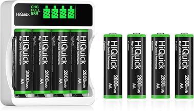 HiQuick 8 x 2800mAh AA NI-MH Rechargeable Batteries with 4-slot AA AAA LCD Battery Charger, Fast Charging Function, Type C and Micro USB Input, Battery and Charger Set