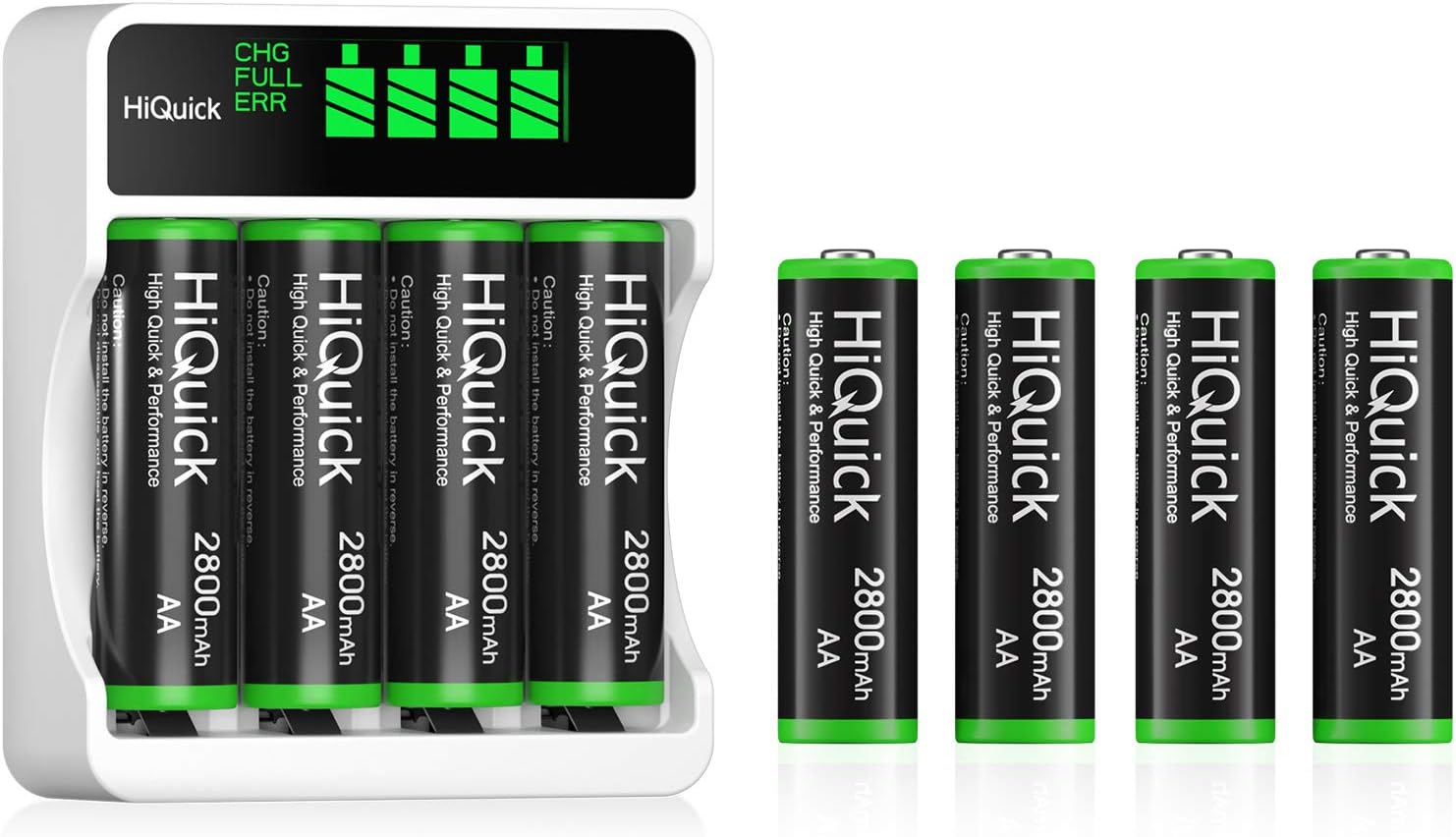 HiQuick 8 x 2800mAh AA NI-MH Rechargeable Batteries with 4-slot AA AAA LCD Battery Charger, Fast Charging Function, Type C and Micro USB Input, Battery and Charger Set-0