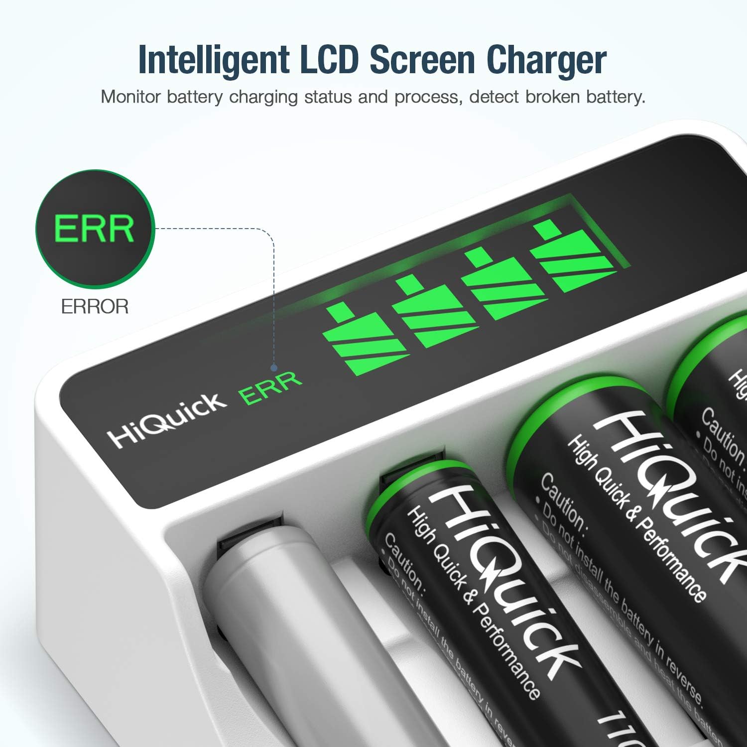 HiQuick 8 x 2800mAh AA NI-MH Rechargeable Batteries with 4-slot AA AAA LCD Battery Charger, Fast Charging Function, Type C and Micro USB Input, Battery and Charger Set-2