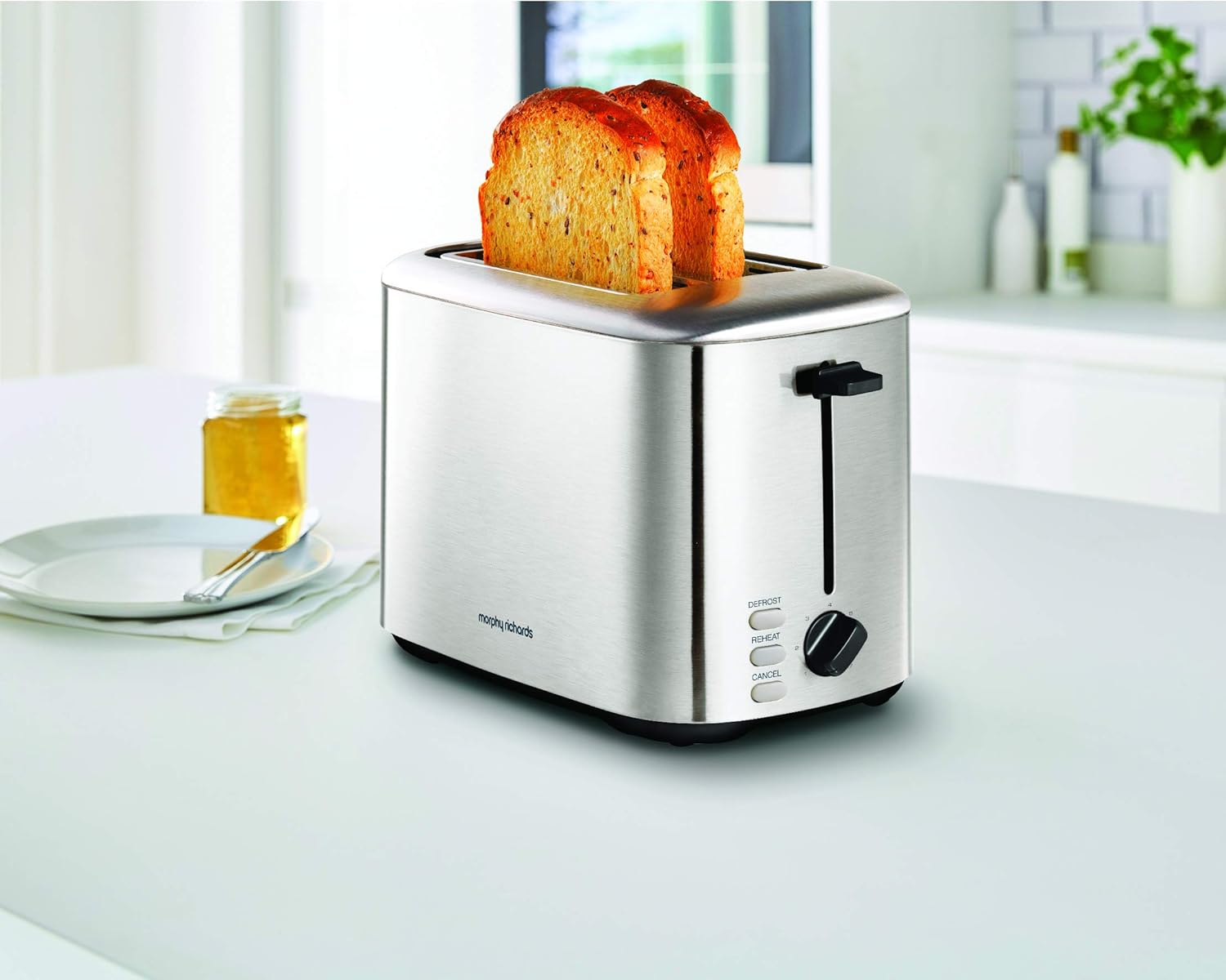 Morphy Richards Equip 2 Slice Toaster, Defrost and Reheat, 7 Variable Browning Controls, Variable Wide Slots, Removeable Crumb Tray, Stainless Steel, Silver,222067, Brushed-7