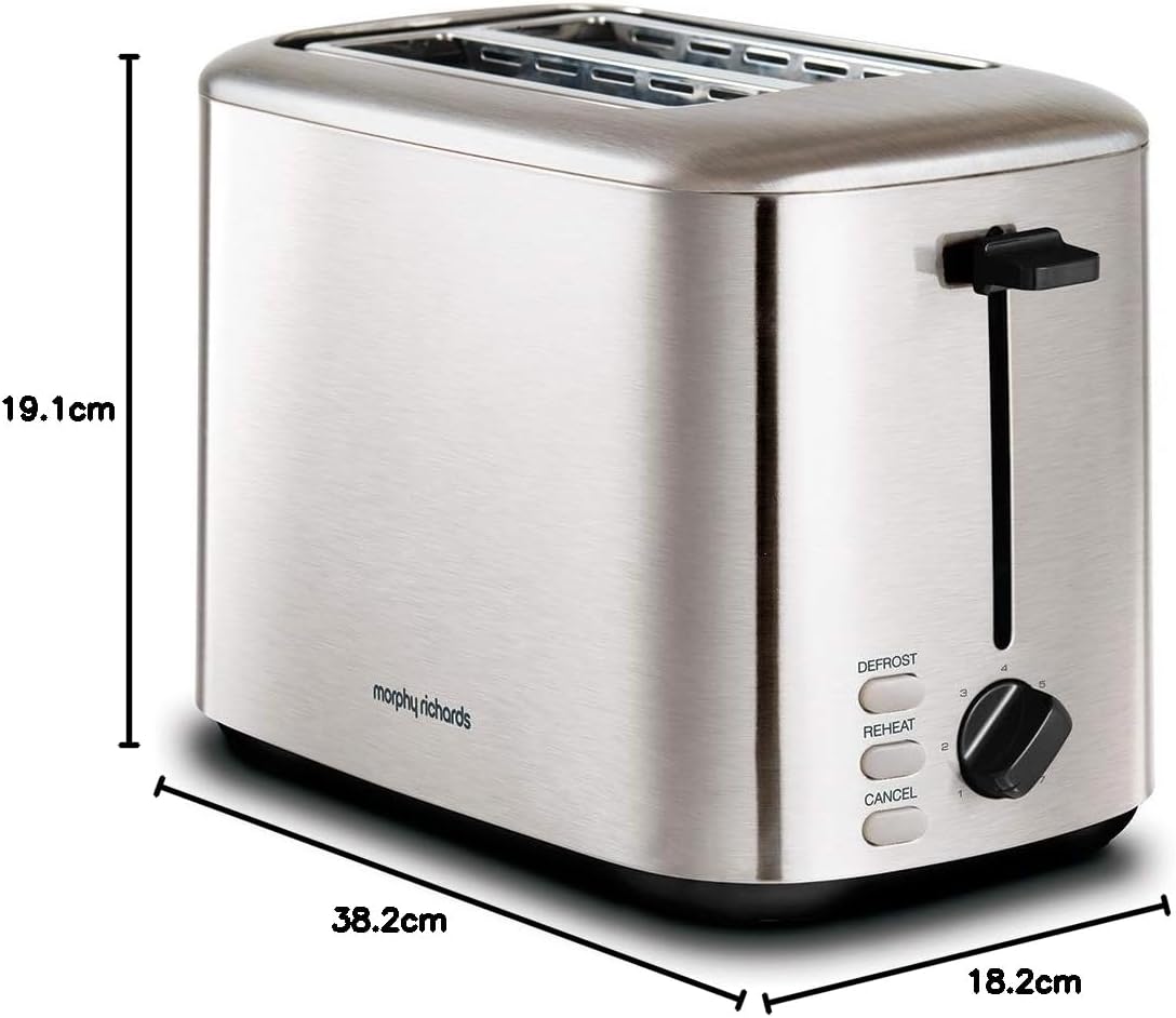 Morphy Richards Equip 2 Slice Toaster, Defrost and Reheat, 7 Variable Browning Controls, Variable Wide Slots, Removeable Crumb Tray, Stainless Steel, Silver,222067, Brushed-8