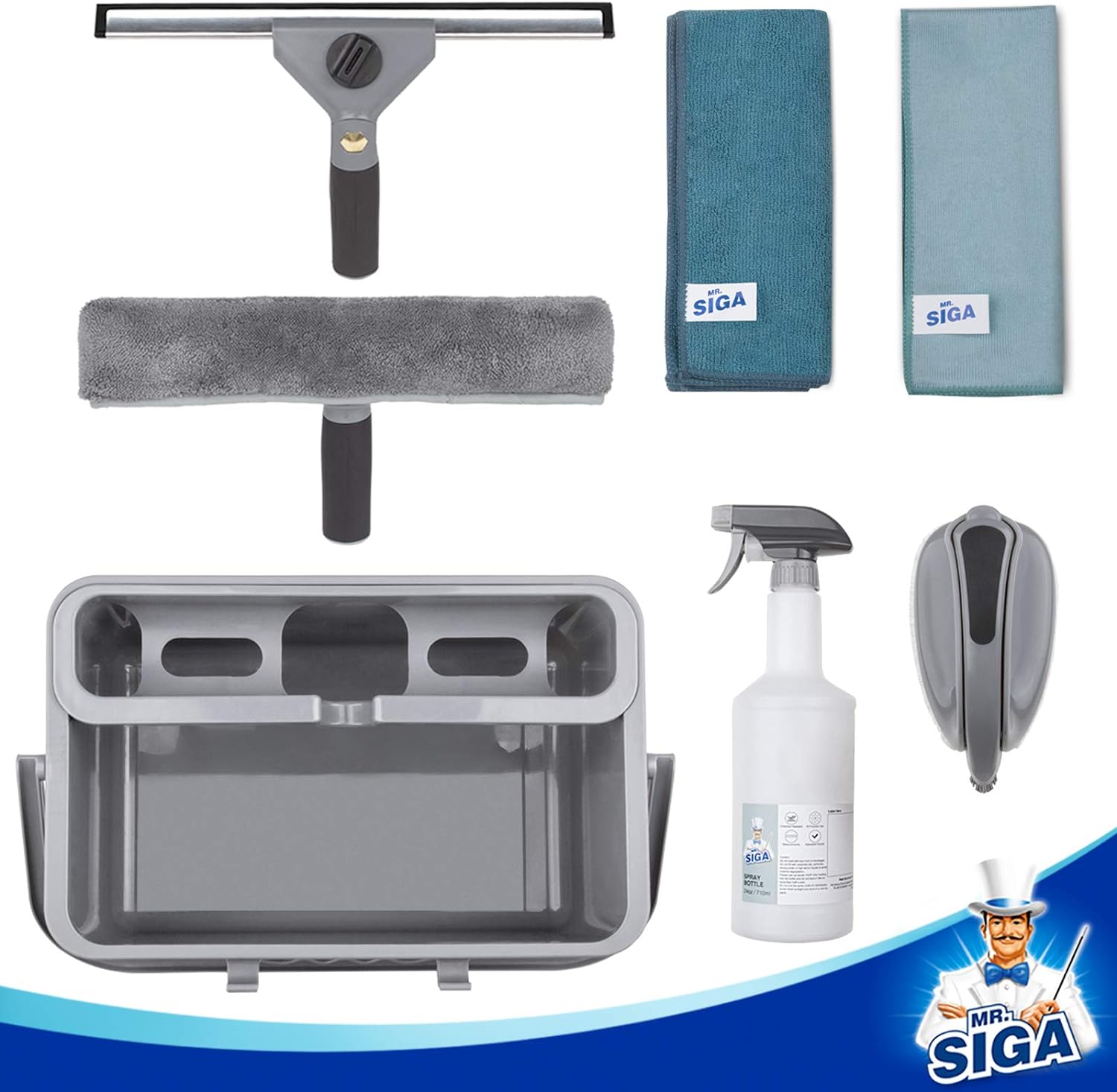 MR.SIGA Window Cleaning Kit with Storage Caddy, Professional Window Washing Equipment, Multi-purpose Household Cleaning Supplies Kit-1