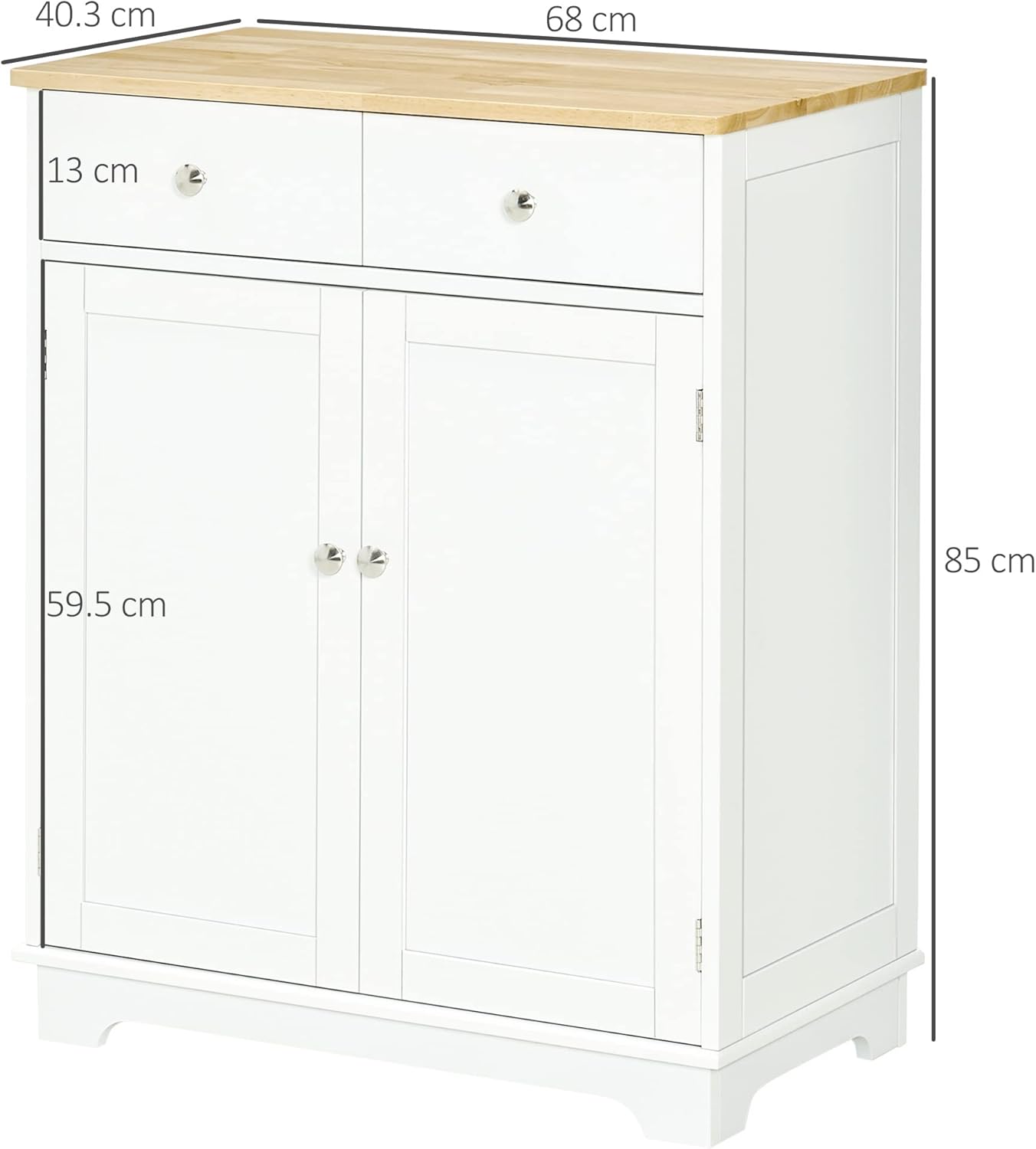 HOMCOM Kitchen Floor Cabinet Side Storage Cupboard Multi-use Sideboard Table with Solid Wood Top, Adjustable Shelf,Drawer for Dining Room, Living Room,Hallway-2