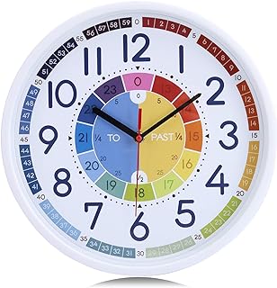 Lafocuse Silent Telling Time Teaching Clock 12 Inch,Learning Wall Clock for Kids, Boys Girls Children Non-Ticking Quartz Decorative Wall Clocks for Bedrooms Living Room Classroom