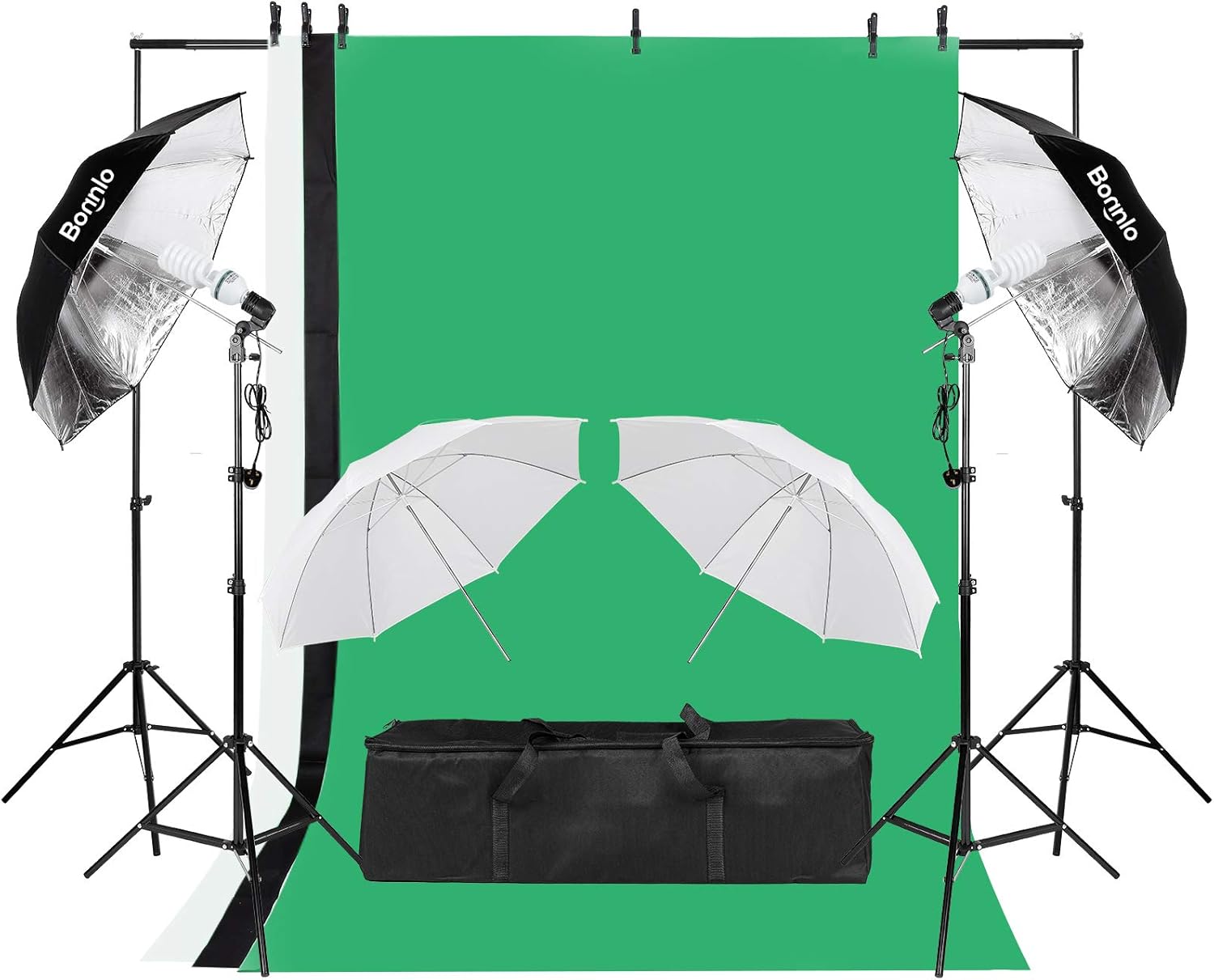 Bonnlo 2m x 3m Background Stand Support System with 1350W 5500K Studio Umbrella Continuous Lighting Kit for Portrait Product Photography and Video Shooting,Portable Carrying Bag (Large)-0