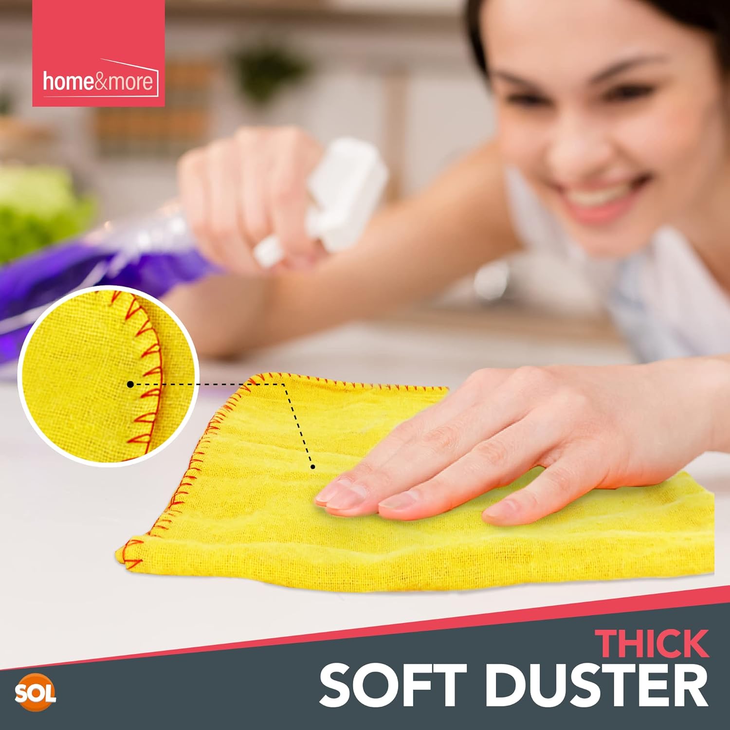 SOL 4pk Yellow Dusters, 100% Cotton Cleaning Cloths, 50 x 40cm Lint Free Cloths for Oiling Wood, Dusters for Cleaning Window, Car Duster, Multi Surface Cleaner Dusting Cloth, Kitchen Duster Cloth-1