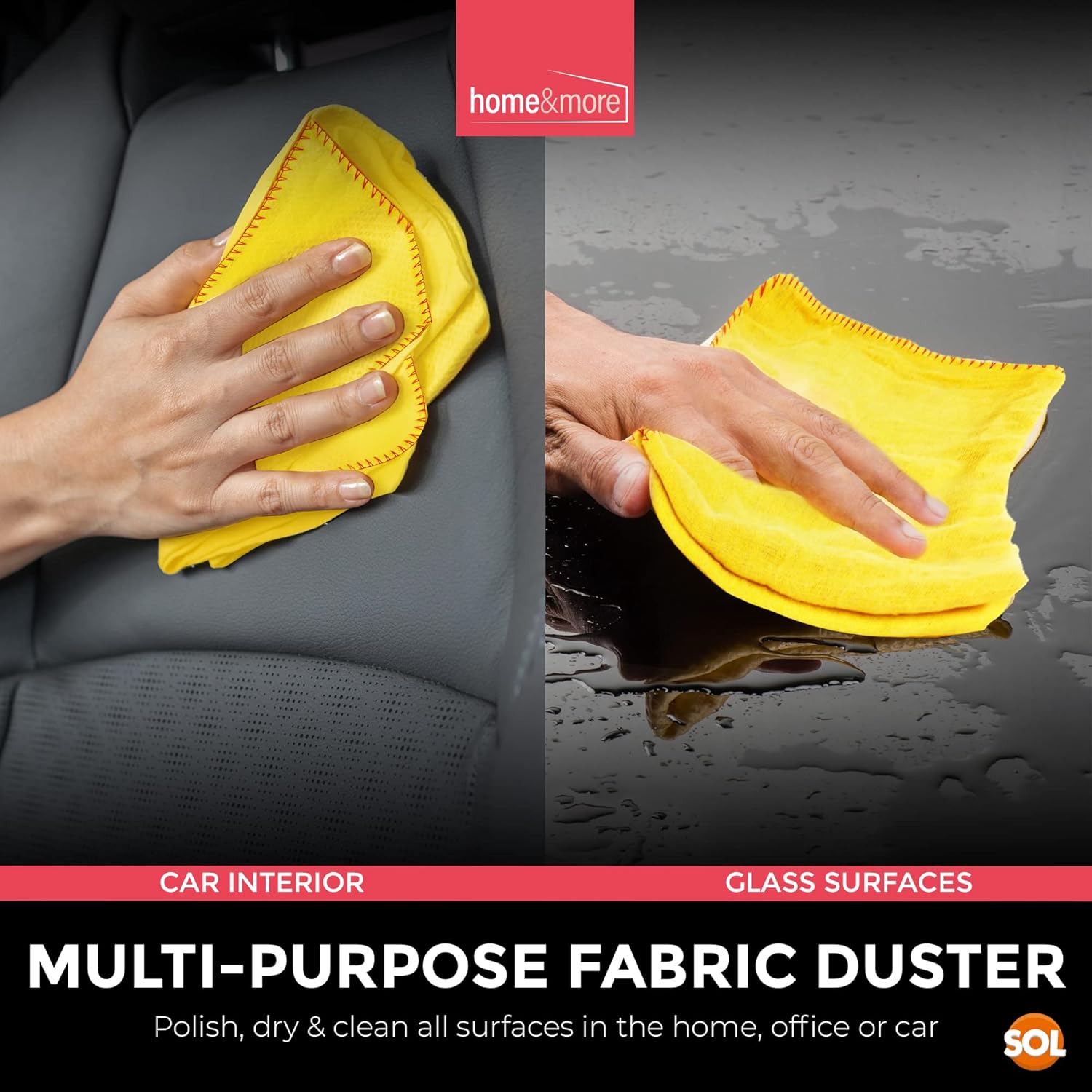 SOL 4pk Yellow Dusters, 100% Cotton Cleaning Cloths, 50 x 40cm Lint Free Cloths for Oiling Wood, Dusters for Cleaning Window, Car Duster, Multi Surface Cleaner Dusting Cloth, Kitchen Duster Cloth-5