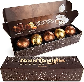 Bombombs Hot Chocolate Bombs, Includes Fudge Brownie and Caramel Candy Cocoa Bombs Filled with Marshmallows, Pack of 5