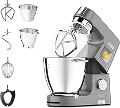 Kenwood Titanium Chef Patissier XL Stand Mixer for Baking- Powerful Food Mixer, With K-Beater, Dough Hook, Whisk, and 2 Bowls 5L and 7L, KWL90.004SI, 1400W, Silver