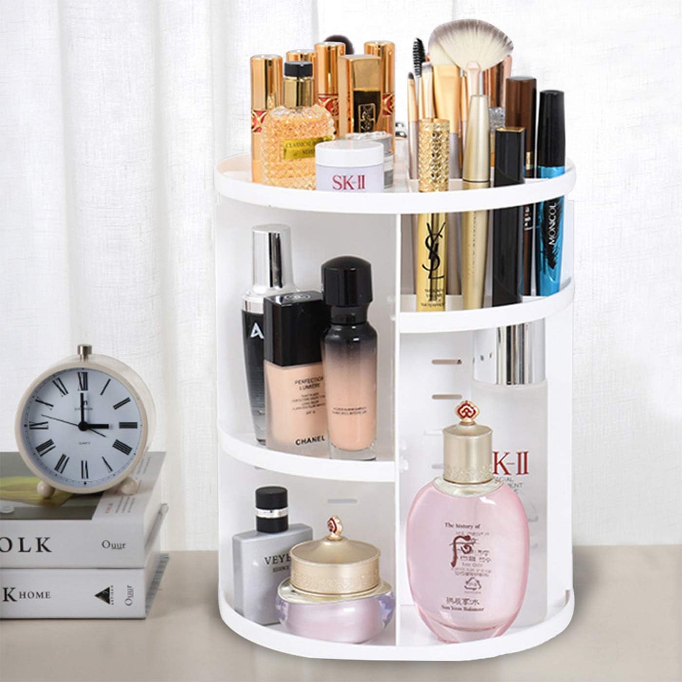 BTGGG Rotating 360 Degree Makeup Organiser Height Adjustable Multi-Function Storage Box Spinning Cosmetic Tray for Makeup and Accessories Display with Removable Shelves, White-8