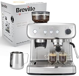 Breville Barista Max Espresso Machine , Latte & Cappuccino Coffee Maker with Integrated Bean Grinder & Steam Wand , 2.8 L Water Tank , 15 Bar Italian Pump , Stainless Steel