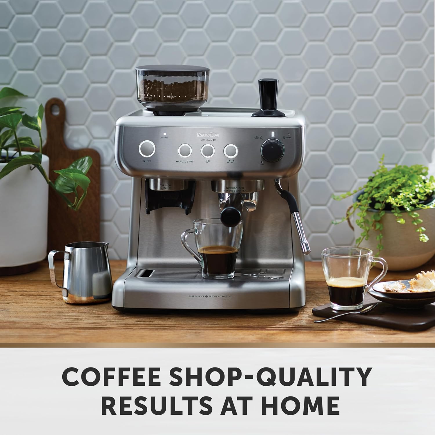 Breville Barista Max Espresso Machine , Latte & Cappuccino Coffee Maker with Integrated Bean Grinder & Steam Wand , 2.8 L Water Tank , 15 Bar Italian Pump , Stainless Steel-1