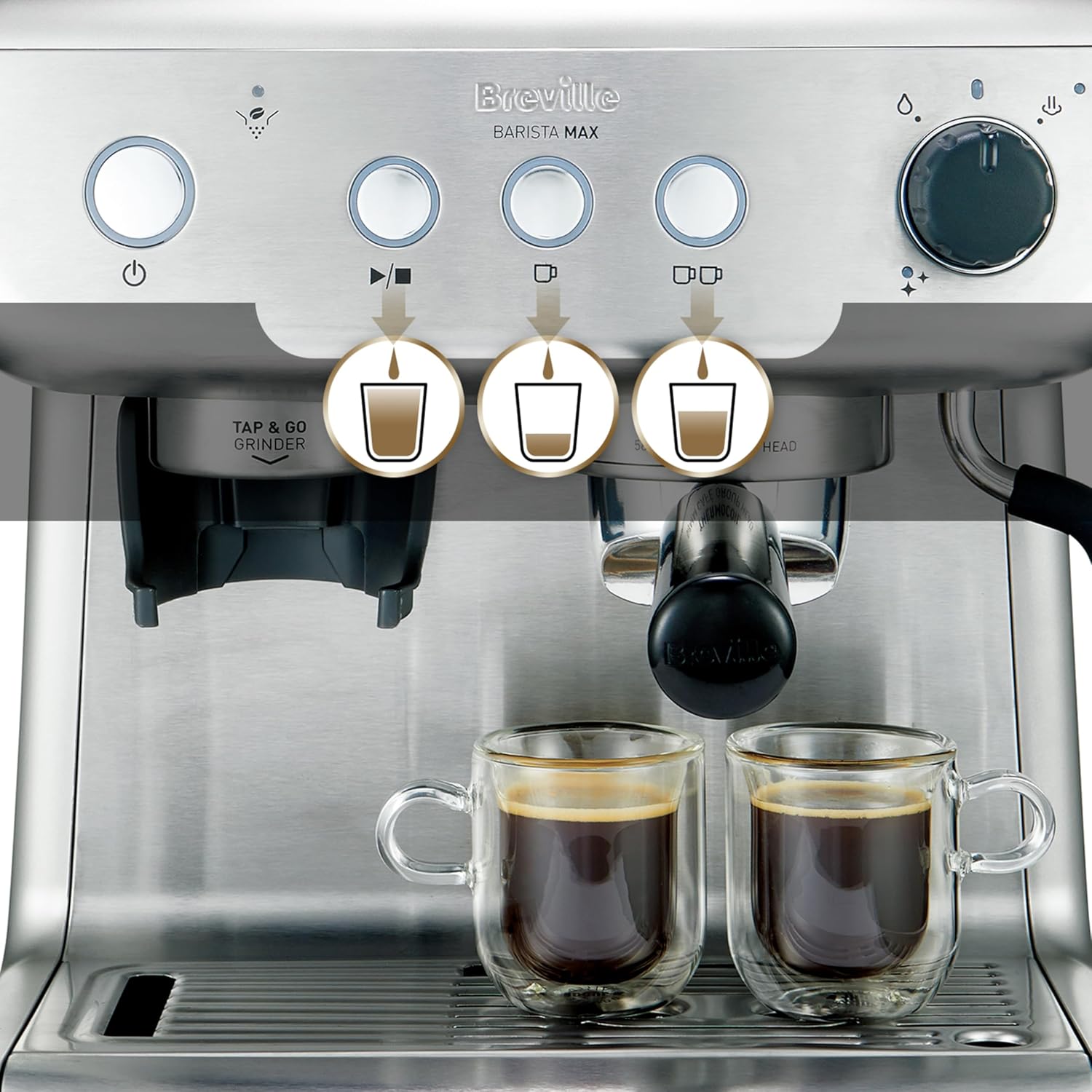 Breville Barista Max Espresso Machine , Latte & Cappuccino Coffee Maker with Integrated Bean Grinder & Steam Wand , 2.8 L Water Tank , 15 Bar Italian Pump , Stainless Steel-6