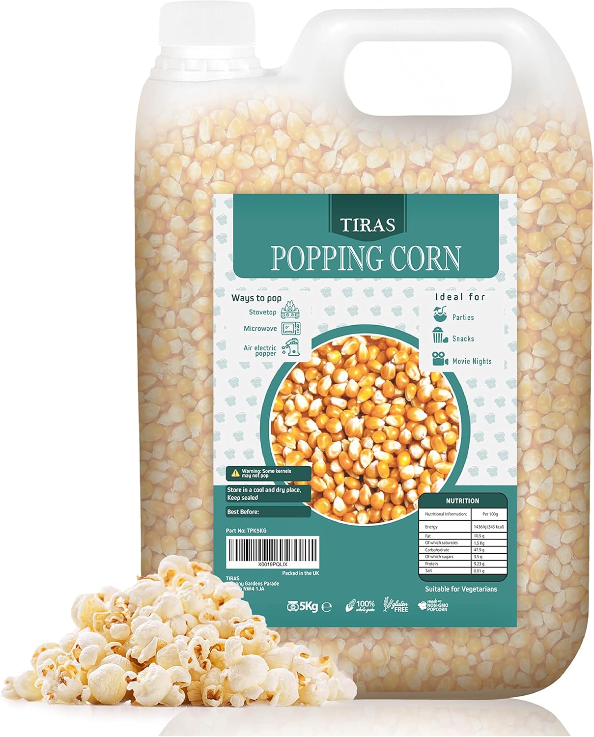 TIRAS Popping Corn Kernels USA Popcorn Seeds - Popcorn Kernels for Popcorn Maker, Air Popper, Stove-top & Microwave - Non GMO - Nut, Dairy & Gluten Free - 5kg-0