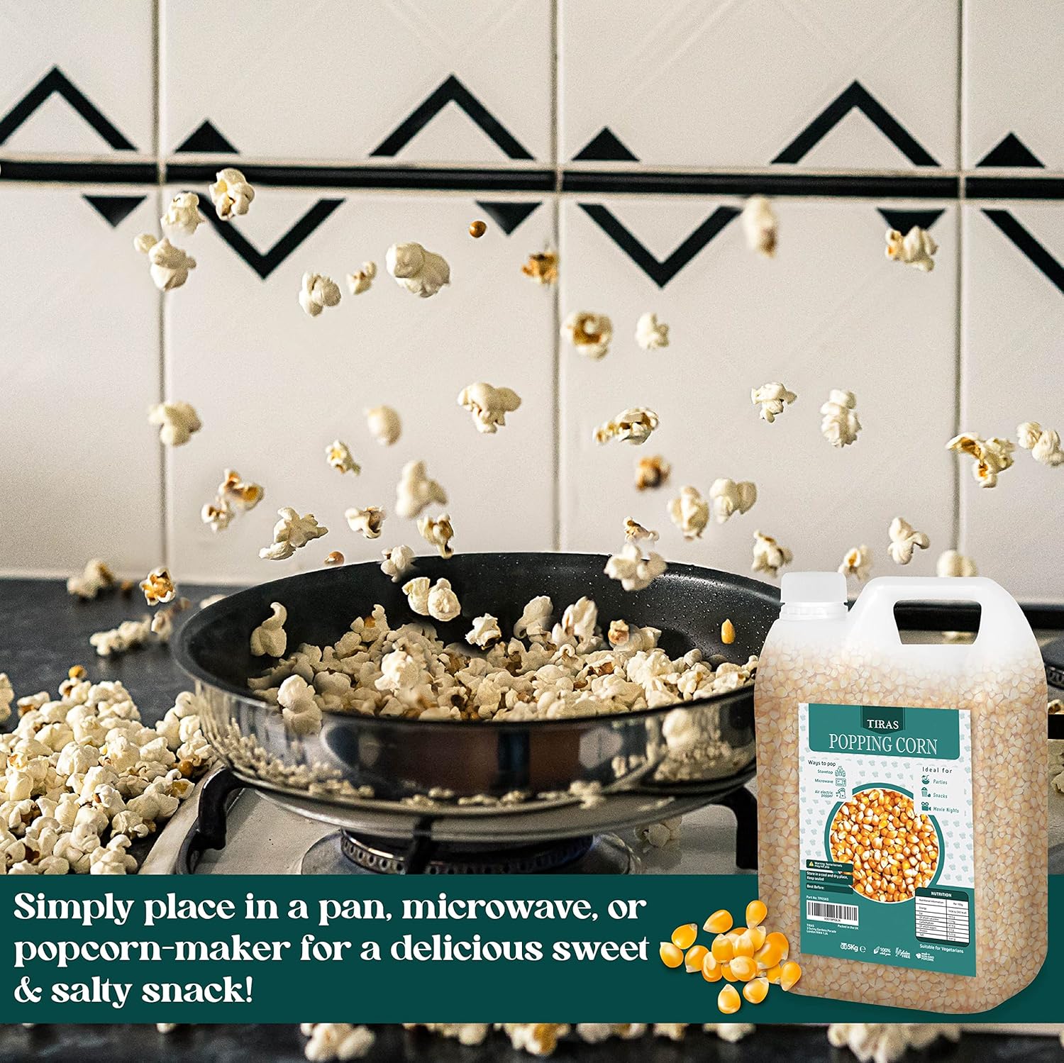 TIRAS Popping Corn Kernels USA Popcorn Seeds - Popcorn Kernels for Popcorn Maker, Air Popper, Stove-top & Microwave - Non GMO - Nut, Dairy & Gluten Free - 5kg-1